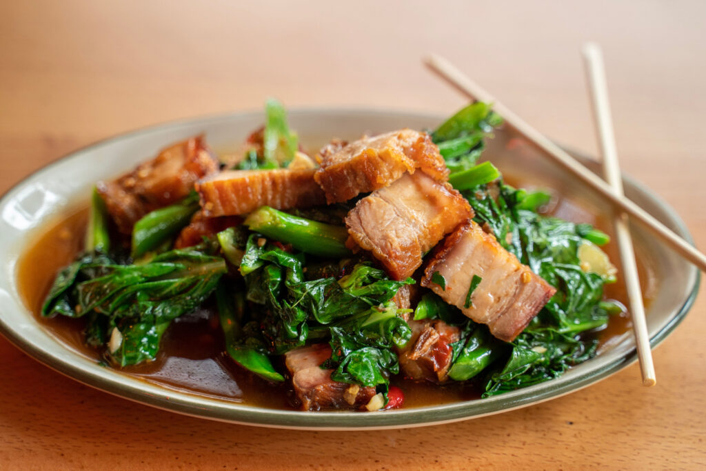 Stir Fry Crispy Pork Belly With Chinese Broccoli Kin Len